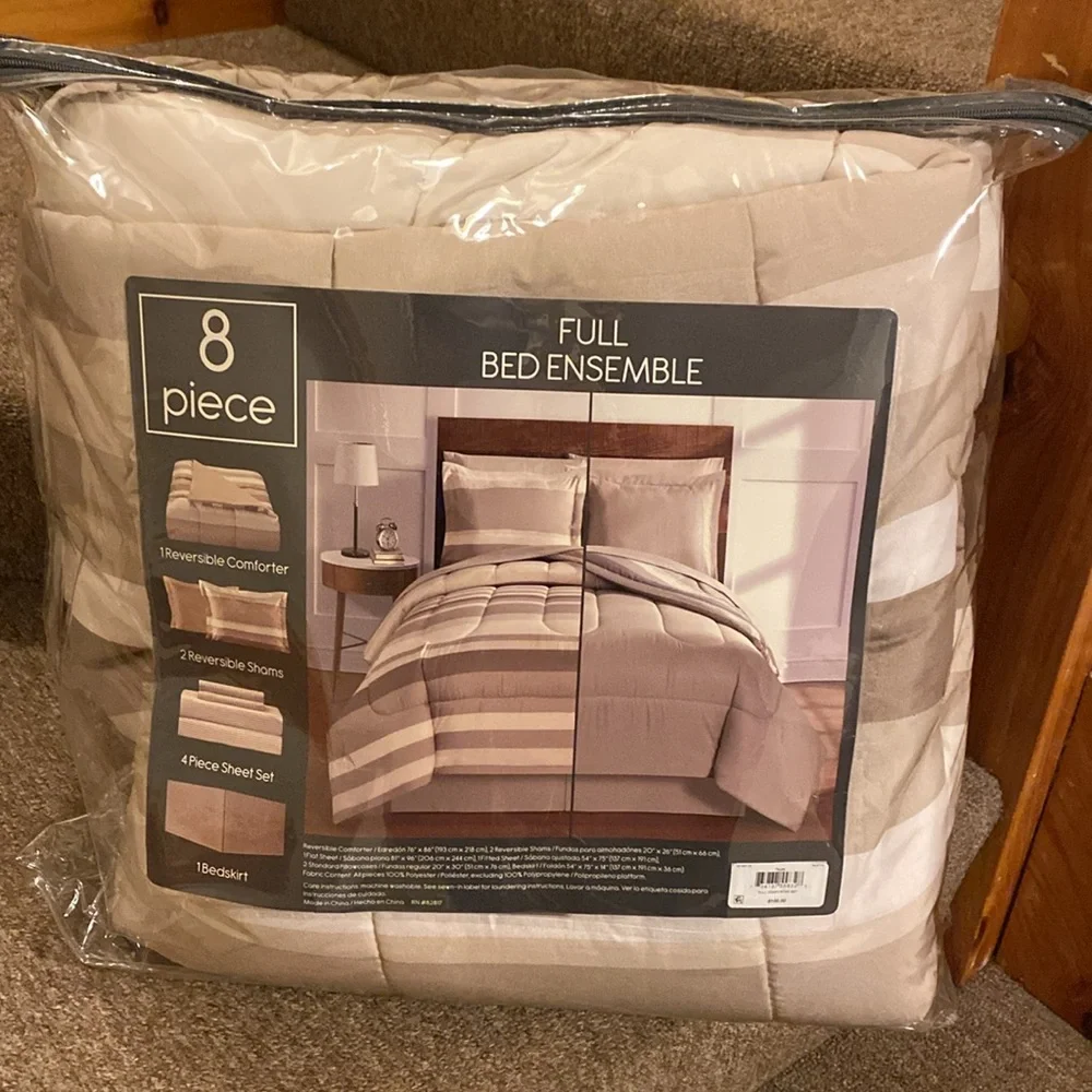 🧁 NWT Fairfield Square Collection Full 8PC Bed Ensemble in Taupe/Tan/Cream